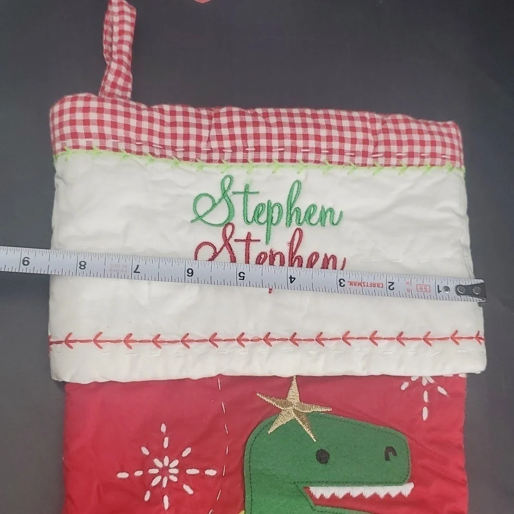 NEW STEPHEN Pottery Barn Quilted Christmas Holiday Gift Dinosaur Stocking